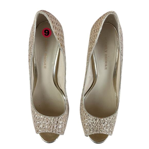 Audrey Brooke Pumps Women Size 9 Gold Glitter Peep Toe Glam Party Holiday Heels - Picture 5 of 9